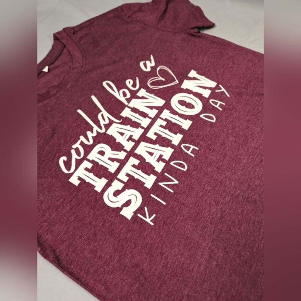"Could Be A Train Station Kinda Day" Yellowstone Short Sleeve T-shirt Wine Red - Picture 4 of 6